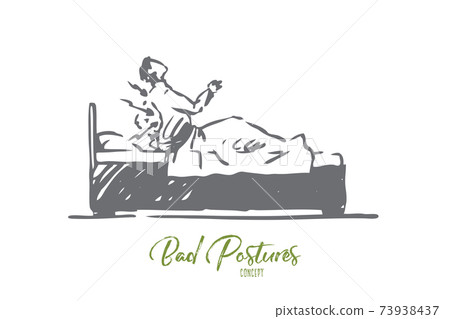 Posture, bad, spine, bed, health concept. Hand drawn isolated vector. Posture, bad, spine, bed, health concept. Hand drawn isolated vector. 73938437