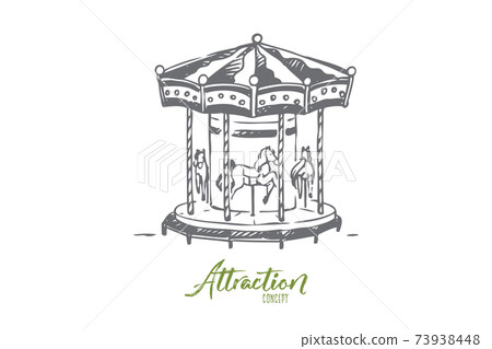 Attraction, carousel, fun, entertainment, park concept. Hand drawn isolated vector. 73938448