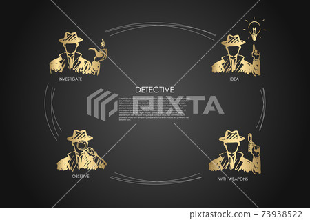 Detective - investigate, observe, idea, with weapons vector concept set Detective - investigate, observe, idea, with weapons vector concept set 73938522