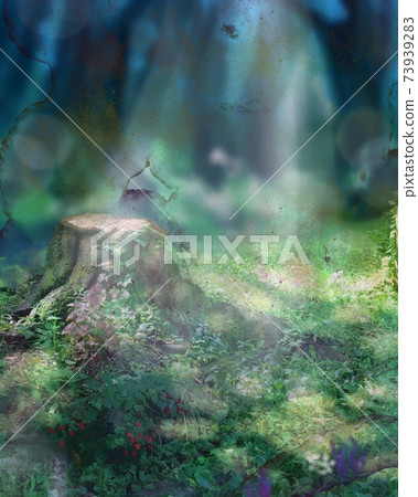 Beautiful landscape paintings with Western-style gardens, stumps and sunbeams in the summer 73939283