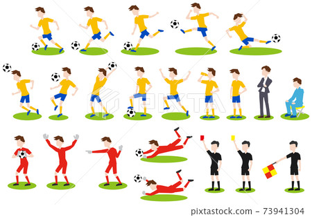 Soccer player, referee, referee, manager, keeper, ball person, yellow uniform 73941304