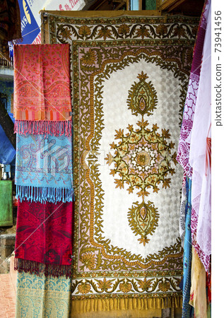 tibetan national shawls in Dharamsala, India tibetan national shawls in Dharamsala, India 73941456