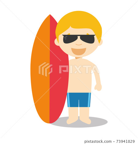Character from Australia dressed in the traditional way as a surfer with his surfboard. Vector Illustration. Kids of the World Collection. Character from Australia dressed in the traditional way as a surfer with his surfboard. Vector Illustration. Kids of the World Collection. 73941829