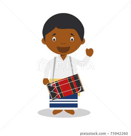 Character from Maldives dressed in the traditional way as a boduberu. Vector Illustration. Kids of the World Collection. 73942260