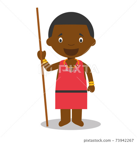 Character from Kenya dressed in the traditional way of the Masai tribe. Vector Illustration. Kids of the World Collection. 73942267