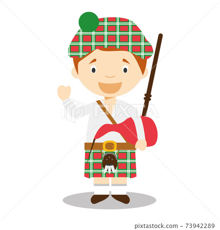 Character from Scotland dressed in the traditional way with kilt and bagpipes. Vector Illustration. Kids of the World Collection. Character from Scotland dressed in the traditional way with kilt and bagpipes. Vector Illustration. Kids of the World Collection. 73942289