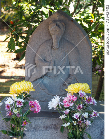 Statue of the monk-shaped horse head Kannon in Honjuin, Tokyo 73942402
