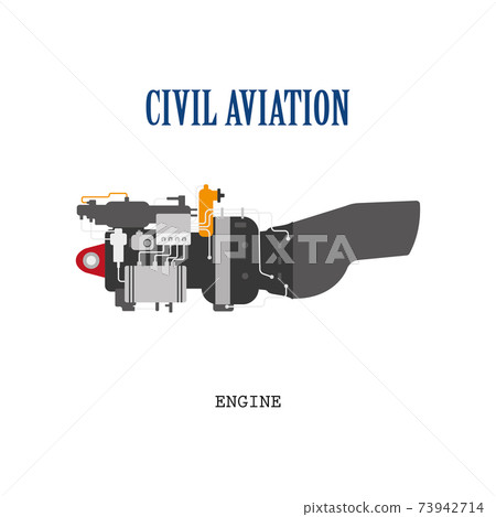 Helicopter or aircraft engine. Technical drawing in flat style. Isolated image 73942714