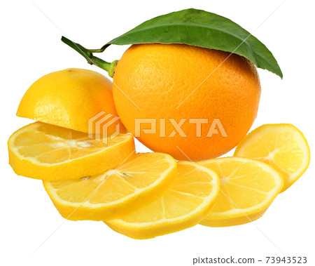 Lemon close up with leaf isolated Lemon close up with leaf isolated 73943523
