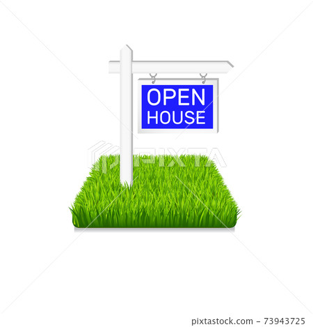 Real estate icon. Sign on green grass 73943725