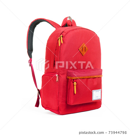 red backpack with white straps
