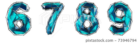 Set of numbers 6, 7, 8, 9 made of blue color glass. 73946794