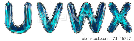 Realistic 3D set of letters U, V, W, X made of low poly style. Collection symbols of low poly style blue color glass isolated on white background 3d Realistic 3D set of letters U, V, W, X made of low poly style. Collection symbols of low poly style blue color glass isolated on white background 3d 73946797