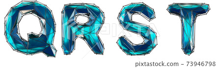 Realistic 3D set of letters Q, R, S, T made of low poly style. Collection symbols of low poly style blue color glass isolated on white background 3d Realistic 3D set of letters Q, R, S, T made of low poly style. Collection symbols of low poly style blue color glass isolated on white background 3d 73946798