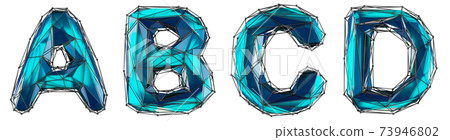 Realistic 3D set of letters A, B, C, D made of low poly style. Collection symbols of low poly style blue color glass isolated on white background 3d Realistic 3D set of letters A, B, C, D made of low poly style. Collection symbols of low poly style blue color glass isolated on white background 3d 73946802