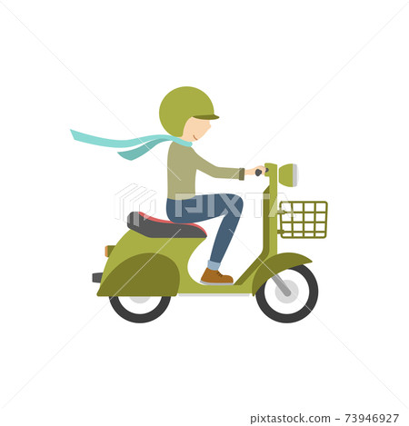 Boy on scooter. Rider in cartoon style on white background. Isolated character Boy on scooter. Rider in cartoon style on white background. Isolated character 73946927