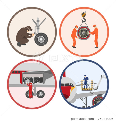 Mechanic repairing airplane. Repair and maintenance of aircraft. Plane service Mechanic repairing airplane. Repair and maintenance of aircraft. Plane service 73947006
