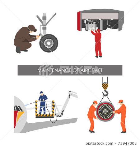 Mechanic repairing airplane. Repair and maintenance of aircraft. Plane service Mechanic repairing airplane. Repair and maintenance of aircraft. Plane service 73947008