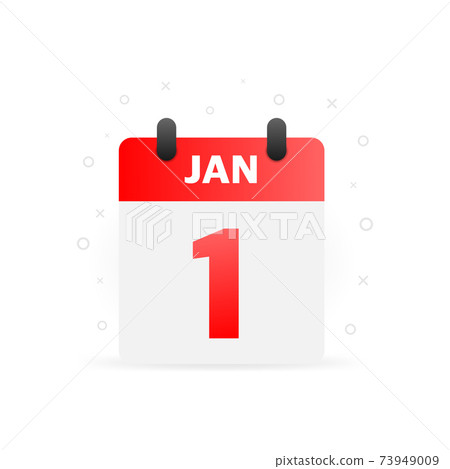 Spiral calendar page with single day. 1st of January. Round icon with shadow 73949009