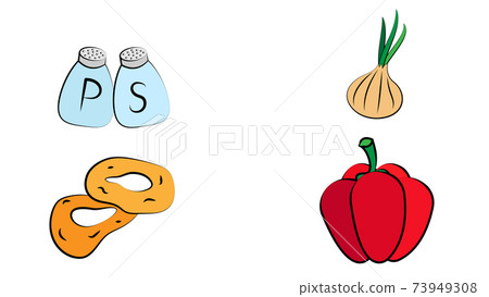 Hand drawn illustration cooking tools, dishes and food. Creative ink art work. Actual vector drawing. Kitchen set of meal Hand drawn illustration cooking tools, dishes and food. Creative ink art work. Actual vector drawing. Kitchen set of meal 73949308