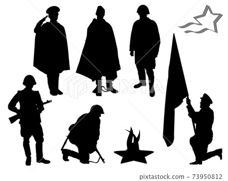 Black silhouette of a soldier of the Great Patriotic War. Vector image. 73950812