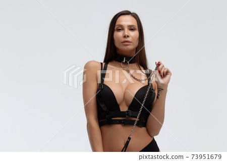 Sexy woman in collar and black lingerie - Stock Photo [73951679] - PIXTA