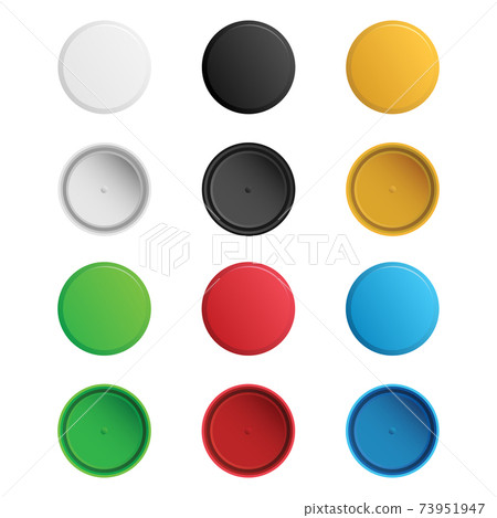 Vector set of multi-colored plastic bottle caps. Mockup covers isolated on white background. 73951947