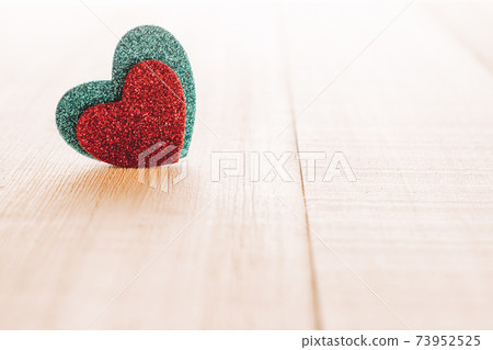 Love heart on wooden Valentines day background. Sainte Valentine, mothers day, birthday greeting cards, invitation, celebration concept. 73952525