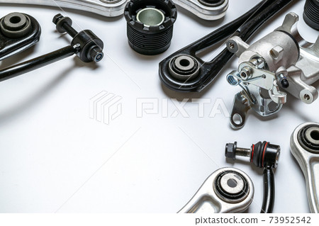 Silent blocks. Set of new metal car part. Auto motor mechanic spare or automotive piece isolated on white background. Technology of mechanical gear. Silent blocks. Set of new metal car part. Auto motor mechanic spare or automotive piece isolated on white background. Technology of mechanical gear. 73952542