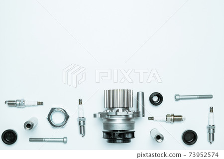 Silent blocks. Set of new metal car part. Auto motor mechanic spare or automotive piece isolated on white background. Automobile engine service with space for text. 73952574