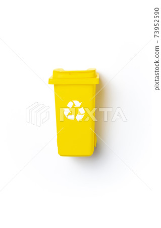 Trash sort. Bin container for disposal garbage waste and save environment. Yellow dustbin for recycle plastic trash isolated on white background. Trash sort. Bin container for disposal garbage waste and save environment. Yellow dustbin for recycle plastic trash isolated on white background. 73952590