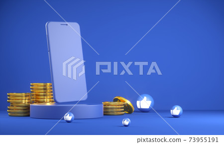 Mockup Smartphone With Golden Coin And Like Icon 3d Render 73955191
