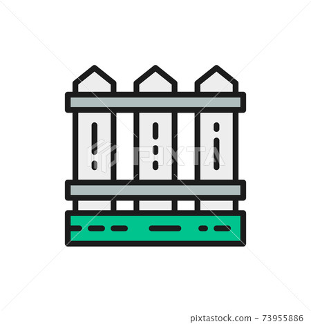 Wooden fence, garden fences flat color line icon. Isolated on white background Wooden fence, garden fences flat color line icon. Isolated on white background 73955886