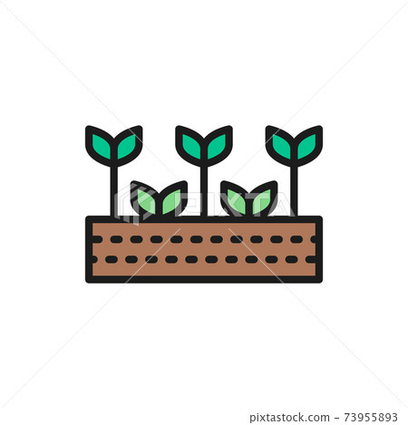Field with plants, farmland, garden, agricultural landscape color line icon. 73955893