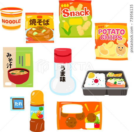 Illustration set of foods containing umami seasoning 73956135