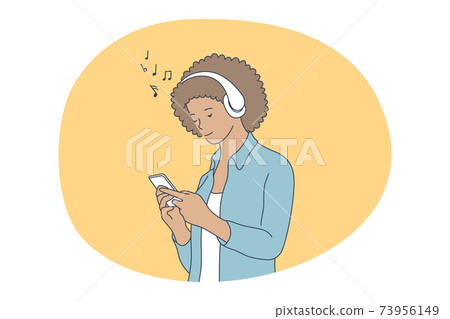 Online communication, listening to music on smartphone concept 73956149