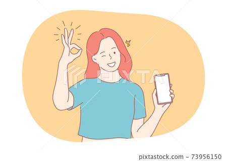 Online communication, thumbs up, smartphone concept Online communication, thumbs up, smartphone concept 73956150