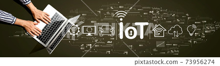 IoT theme with person using laptop IoT theme with person using laptop 73956274