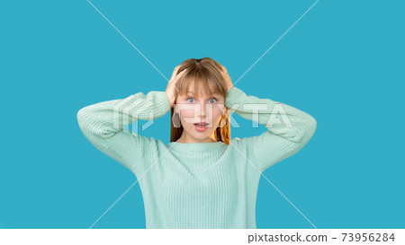 surprised woman exciting opportunity happy amazed 73956284