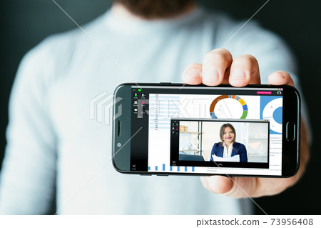 video call online conference female leader phone 73956408