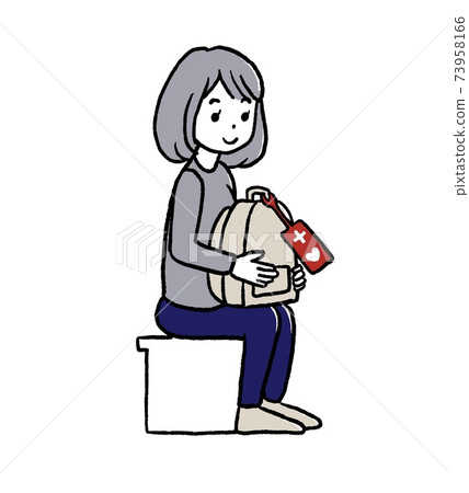 Illustration of a woman with a help mark 73958166