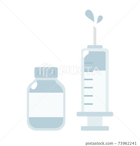 Illustration of a container containing a vaccine and a syringe. 73962241