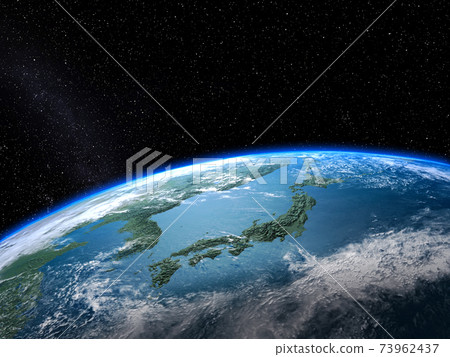 俯瞰日本群島，背景是恆星和星系 73962437