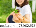 Lucky four-leaf clover and woman 73962852