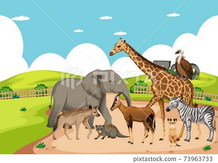 Group of wild african animal in the zoo scene Group of wild african animal in the zoo scene 73963733