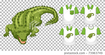Green crocodile cartoon character with many types of shirts on transparent background Green crocodile cartoon character with many types of shirts on transparent background 73963749