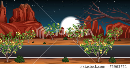 Wild desert with long road landscape at night scene Wild desert with long road landscape at night scene 73963751