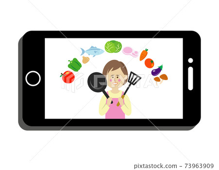介紹烹飪視頻的家庭主婦的插圖圖像 73963909