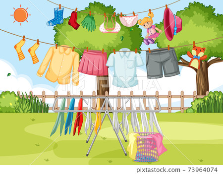 Clothes drying and hanging outdoor background 73964074