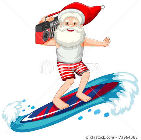 Santa Claus surfing in summer theme on white background Santa Claus surfing in summer theme on white background 73964368
